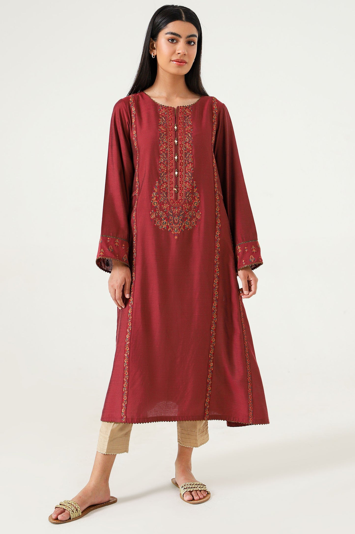 Stitched 1 Piece Cotton Silk Embroidered Shirt