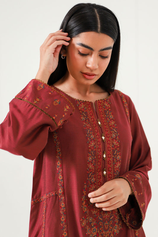 Stitched 1 Piece Cotton Silk Embroidered Shirt