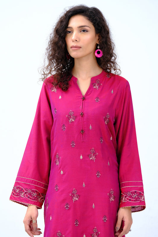 Stitched 1 Piece Cotton Silk Embroidered Shirt