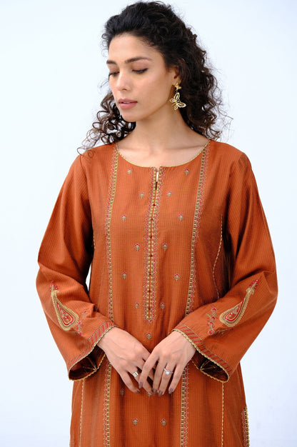 Stitched 1 Piece Cotton Silk Embroidered Shirt
