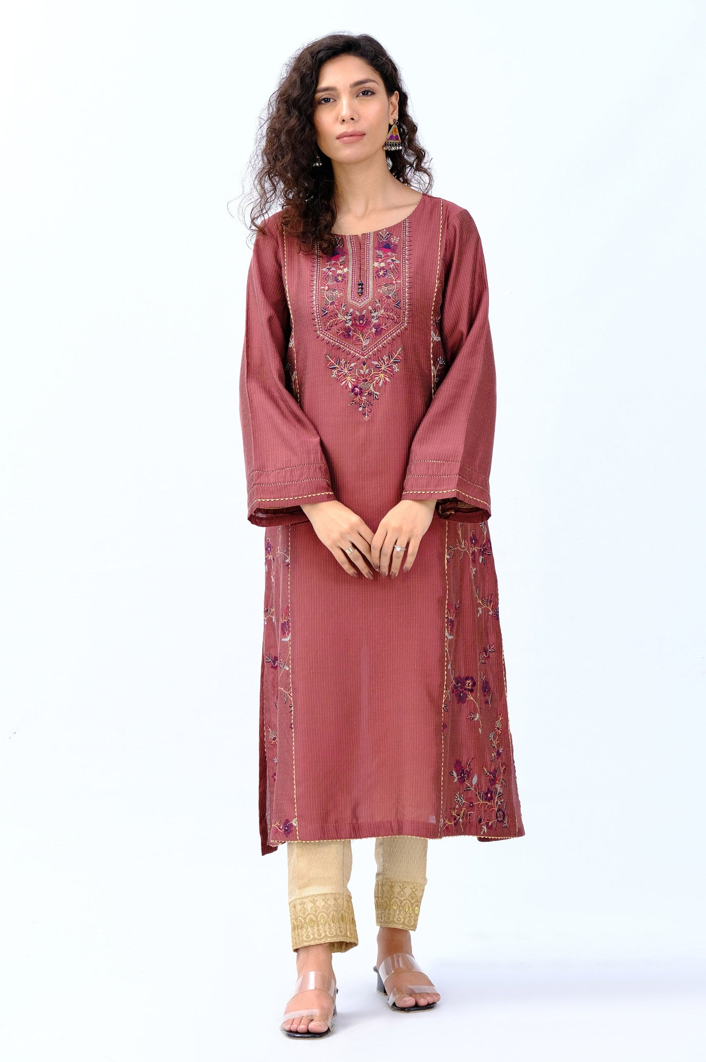 Stitched 1 Piece Cotton Silk Embroidered Shirt