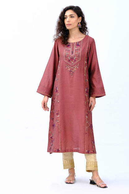 Stitched 1 Piece Cotton Silk Embroidered Shirt