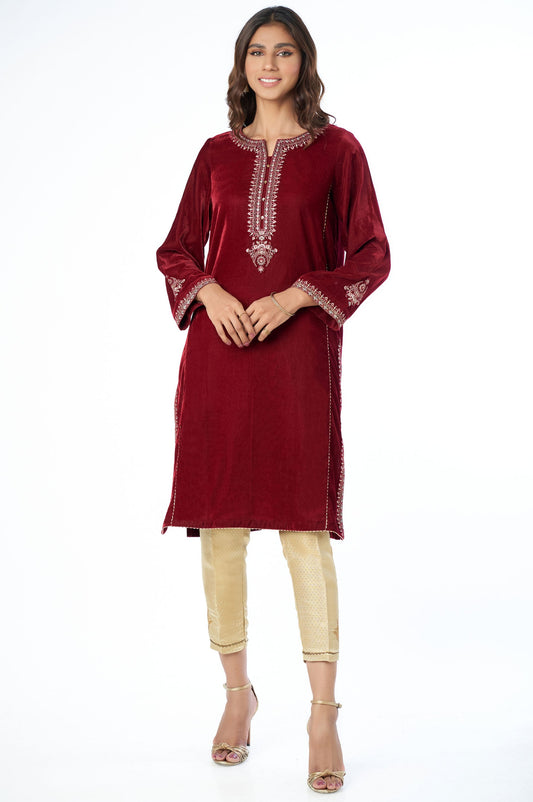 Stitched 1 Piece Velvet Embroidered Shirt