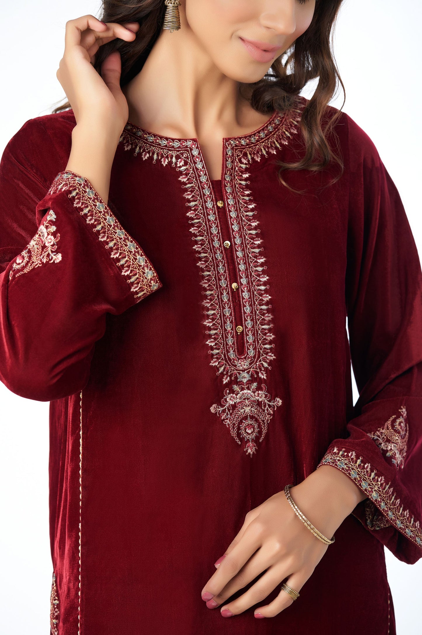 Stitched 1 Piece Velvet Embroidered Shirt