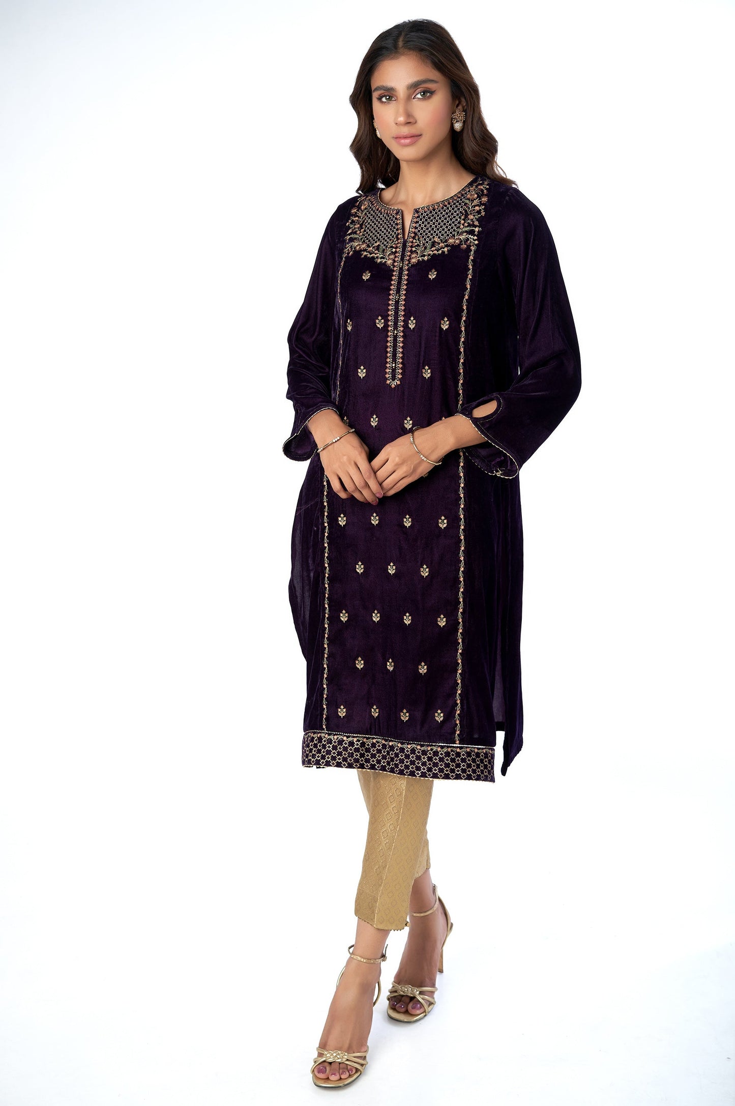 Stitched 1 Piece Velvet Embroidered Shirt