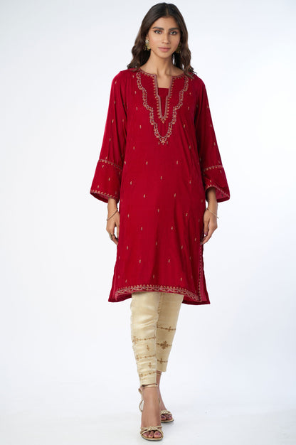 Stitched 1 Piece Velvet Embroidered Shirt