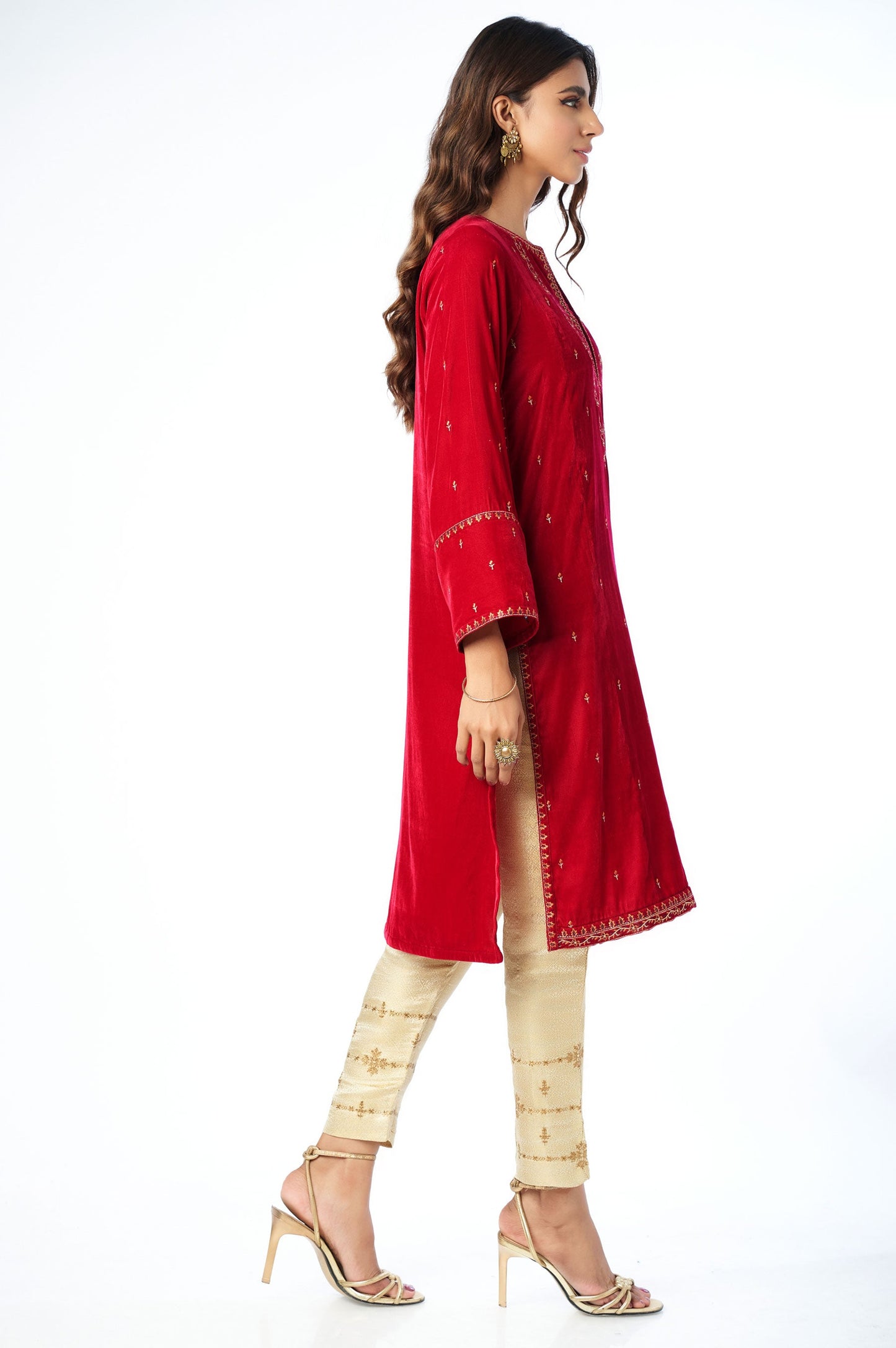 Stitched 1 Piece Velvet Embroidered Shirt