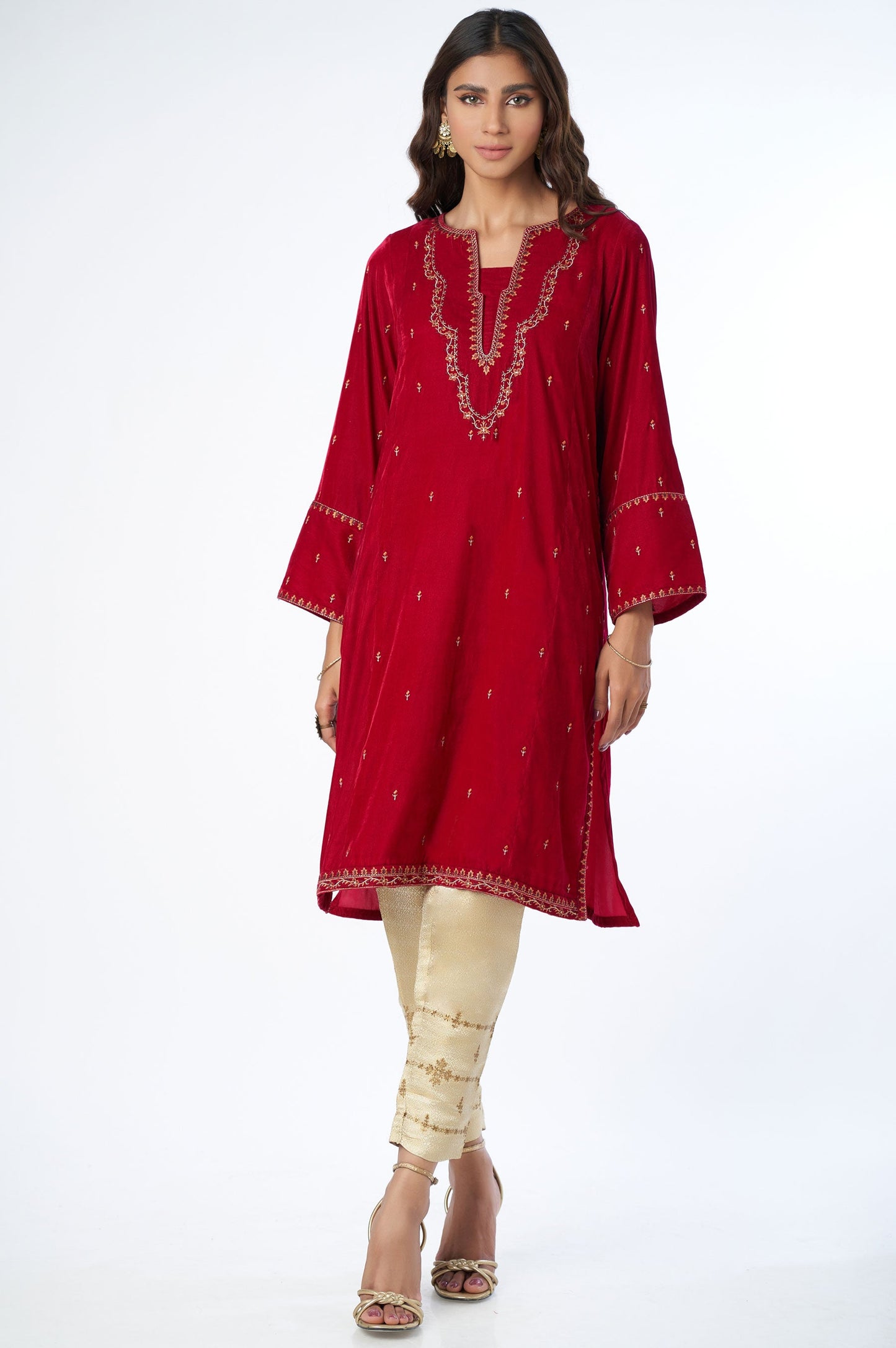 Stitched 1 Piece Velvet Embroidered Shirt