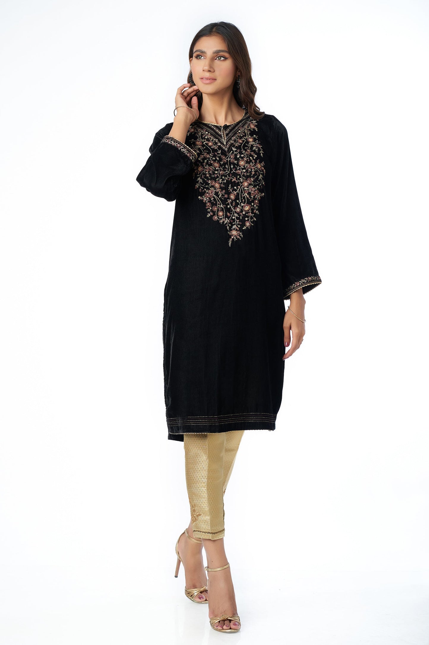 Stitched 1 Piece Velvet Embroidered Shirt