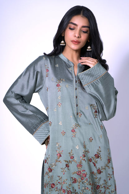 Stitched 1 Piece Cotton Silk Embroidered Shirt