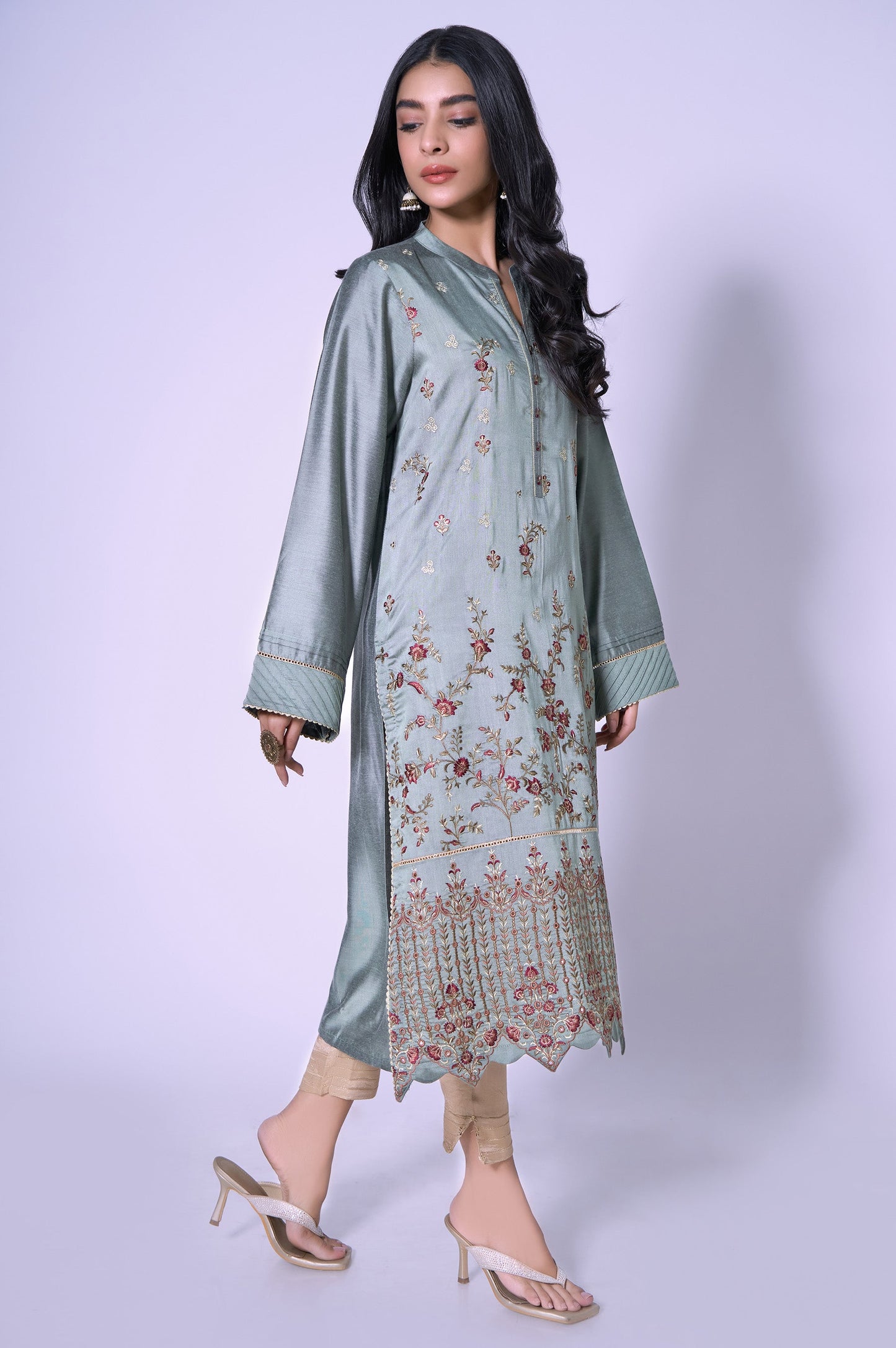 Stitched 1 Piece Cotton Silk Embroidered Shirt