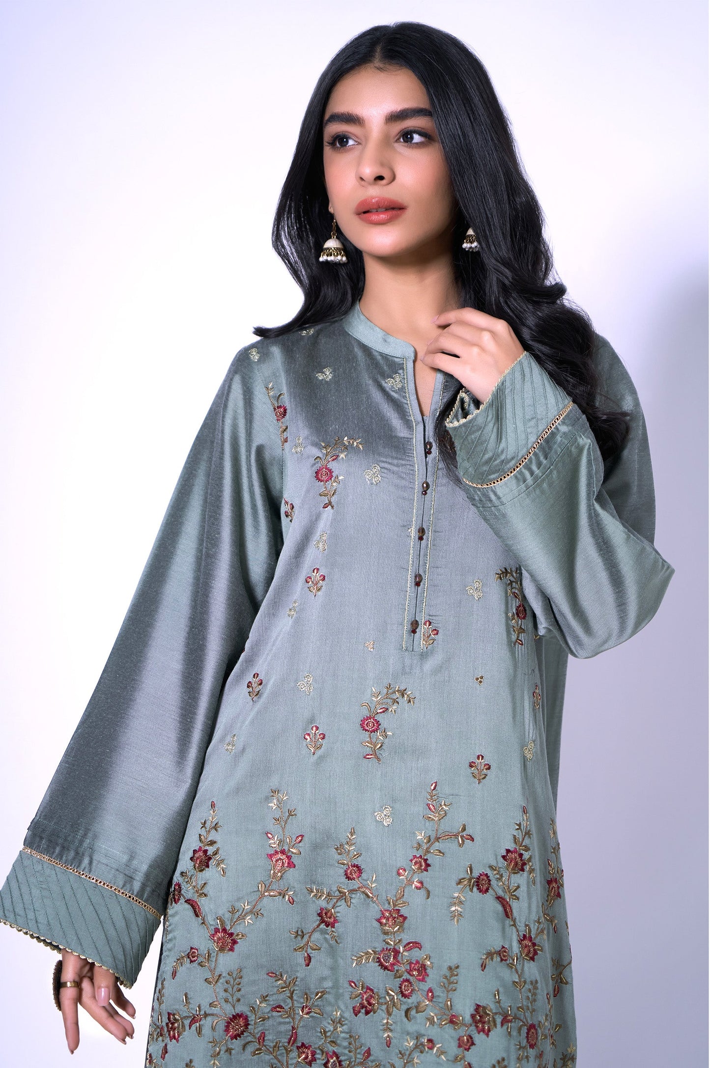 Stitched 1 Piece Cotton Silk Embroidered Shirt
