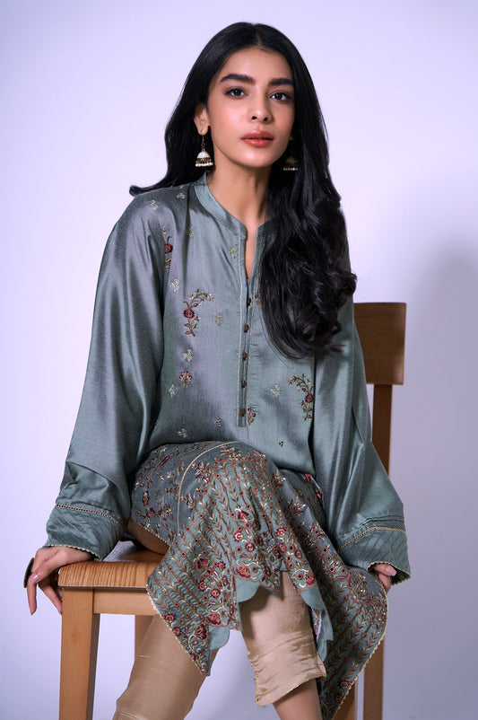 Stitched 1 Piece Cotton Silk Embroidered Shirt