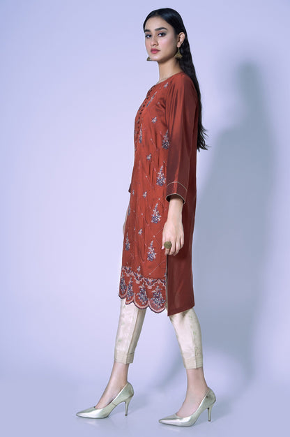 Stitched 1 Piece Cotton Silk Embroidered Shirt