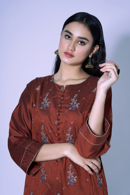 Stitched 1 Piece Cotton Silk Embroidered Shirt