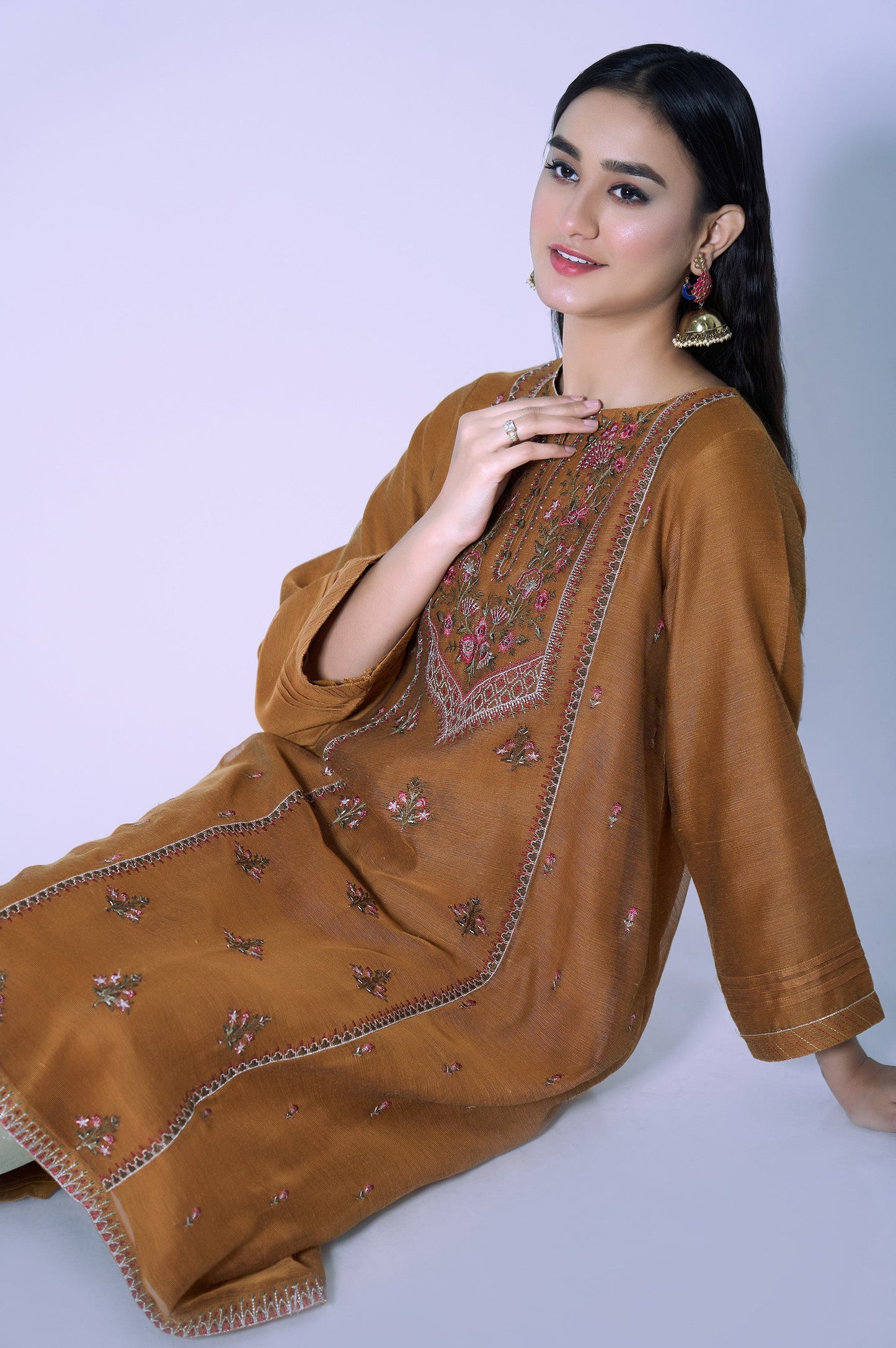 Stitched 1 Piece Paper Cotton Sequin Embroidered Shirt