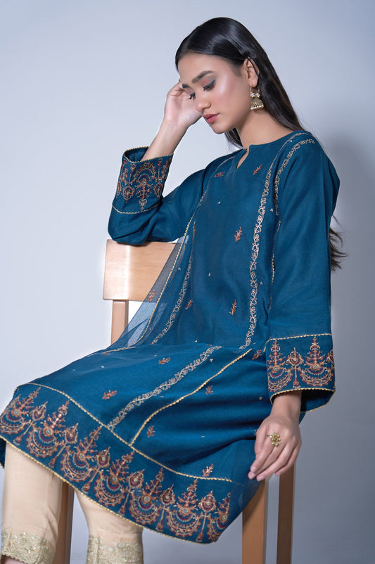 Stitched 1 Piece Khaddi Net Embroidered Shirt