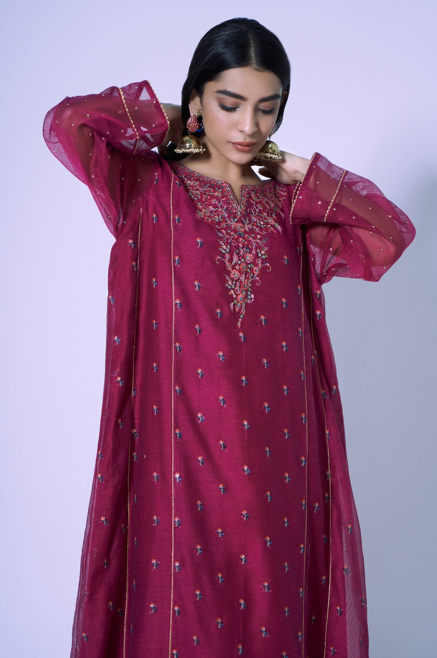 Stitched 1 Piece Khaddi Net Embroidered Shirt