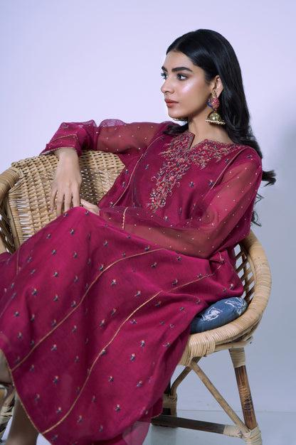 Stitched 1 Piece Khaddi Net Embroidered Shirt