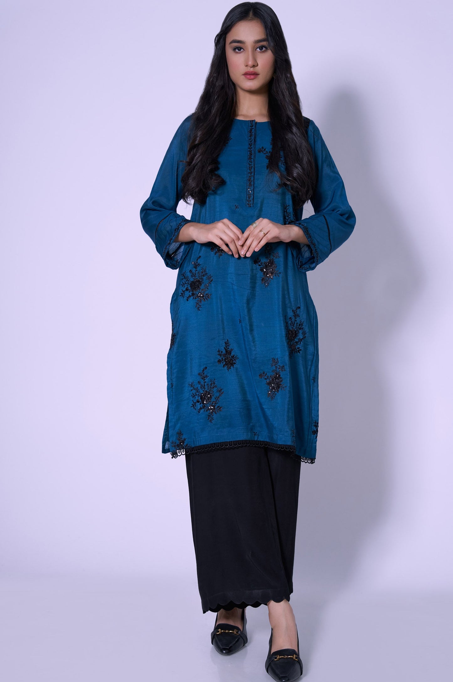 Stitched 1 Piece Paper Cotton Sequin Embroidered Shirt