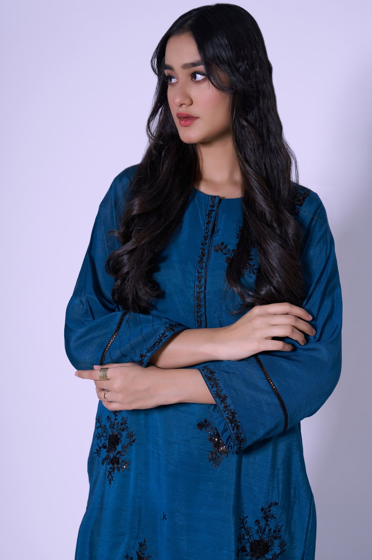 Stitched 1 Piece Paper Cotton Sequin Embroidered Shirt