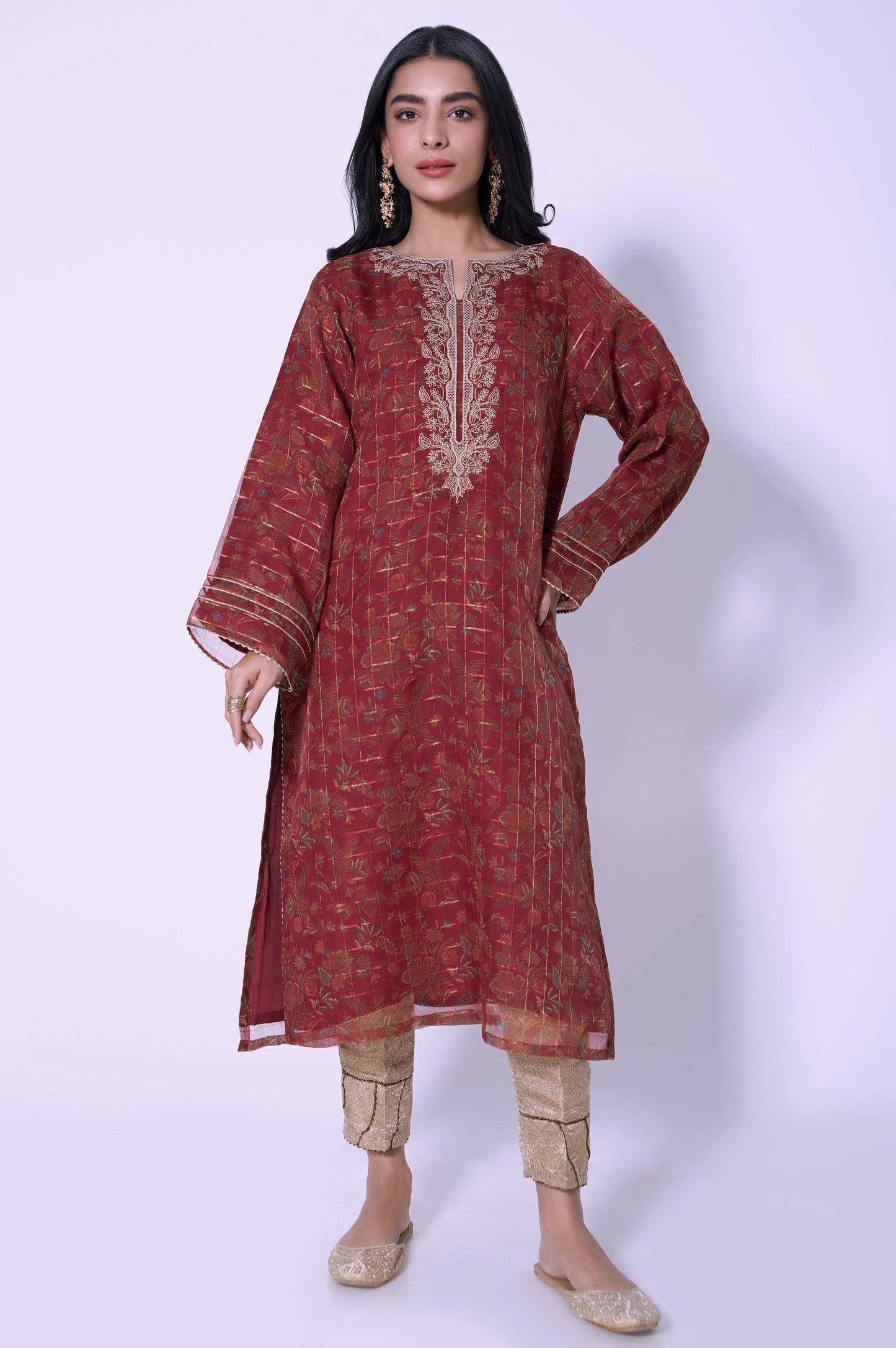 Stitched 1 Piece Printed Organza Embroidered Shirt