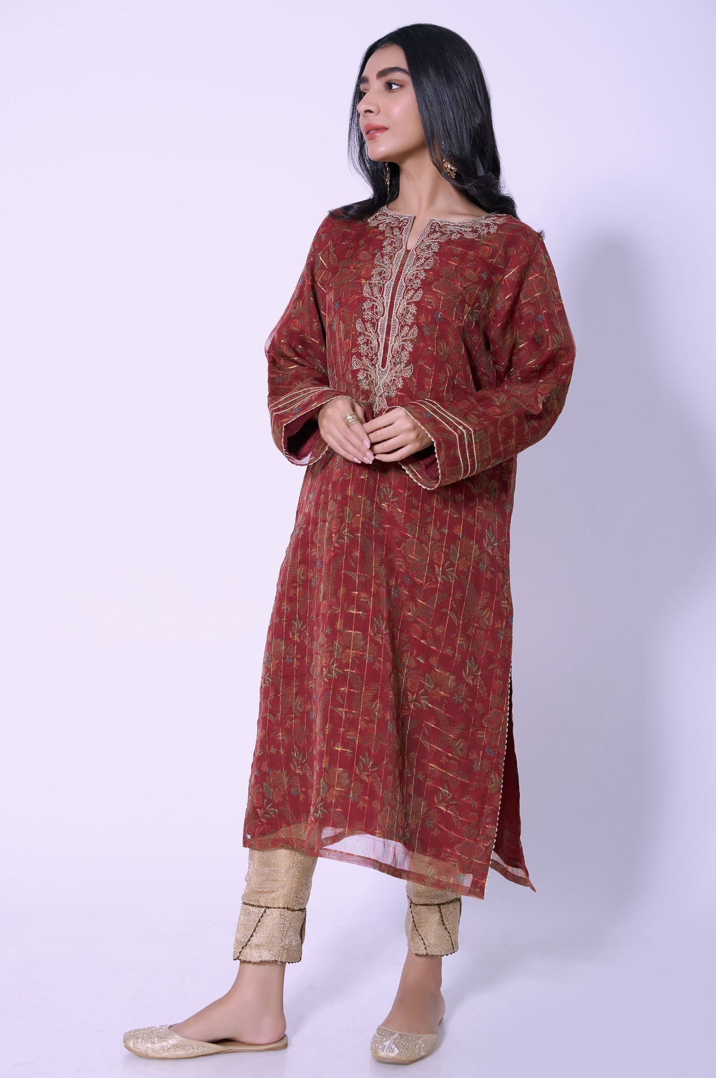 Stitched 1 Piece Printed Organza Embroidered Shirt