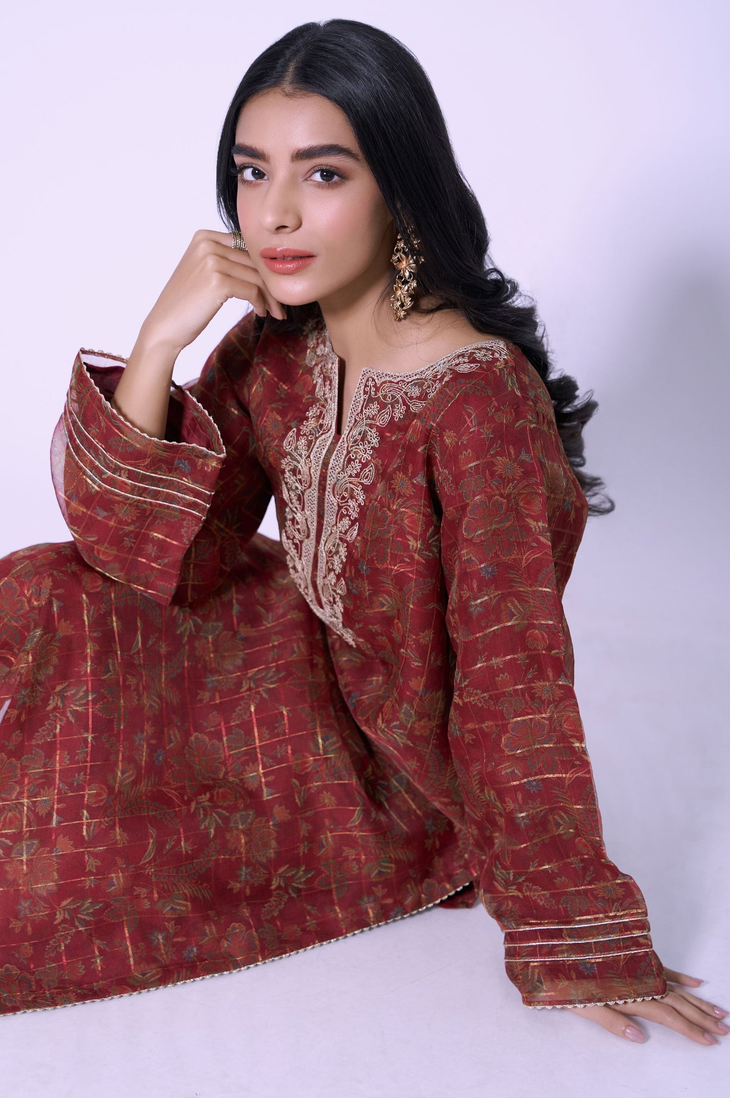 Stitched 1 Piece Printed Organza Embroidered Shirt