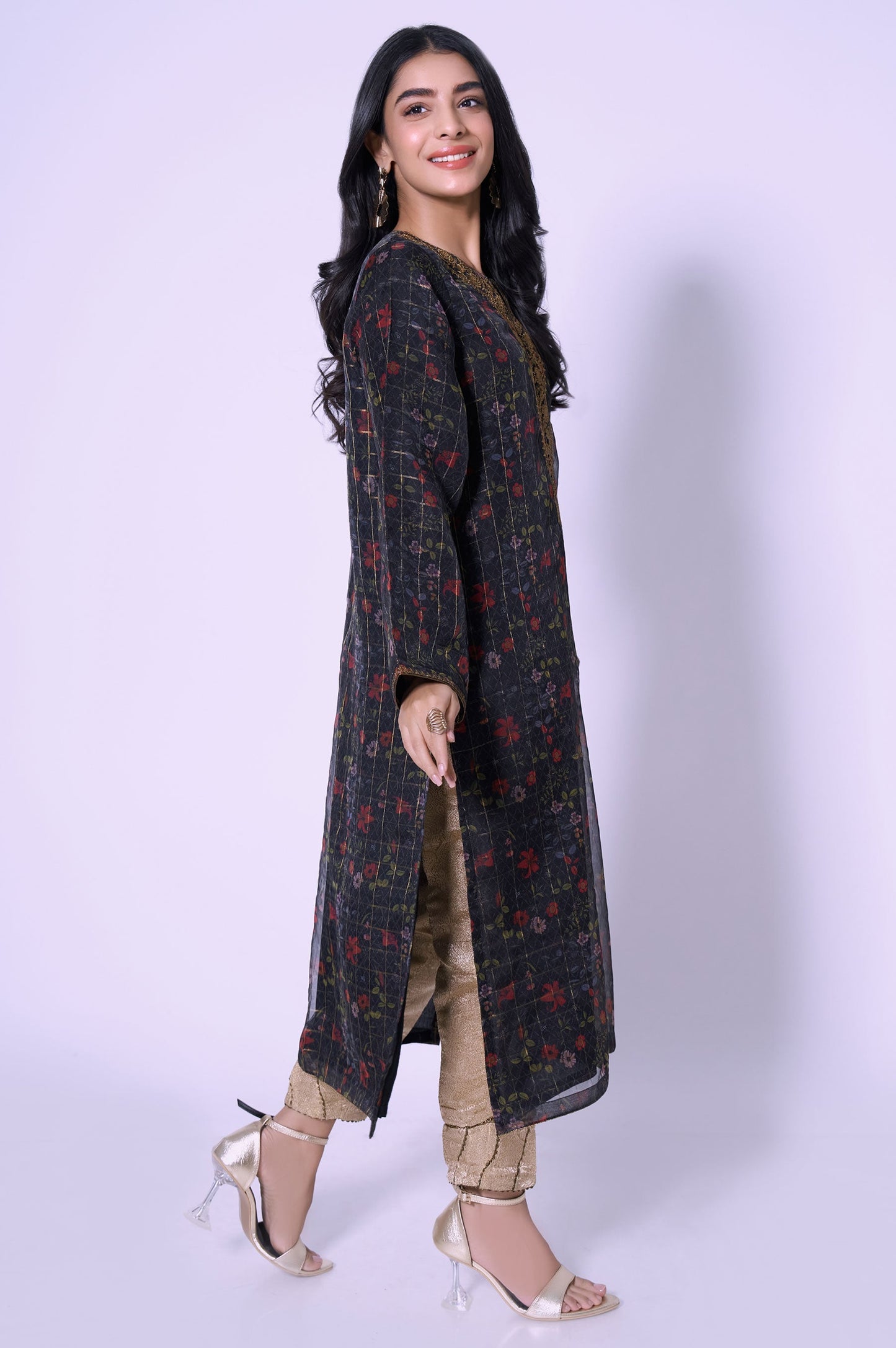 Stitched 1 Piece Printed Organza Embroidered Shirt