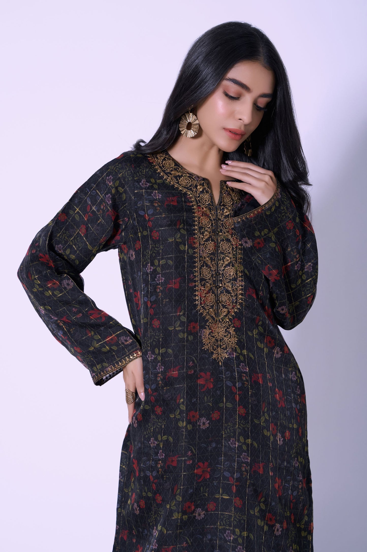 Stitched 1 Piece Printed Organza Embroidered Shirt