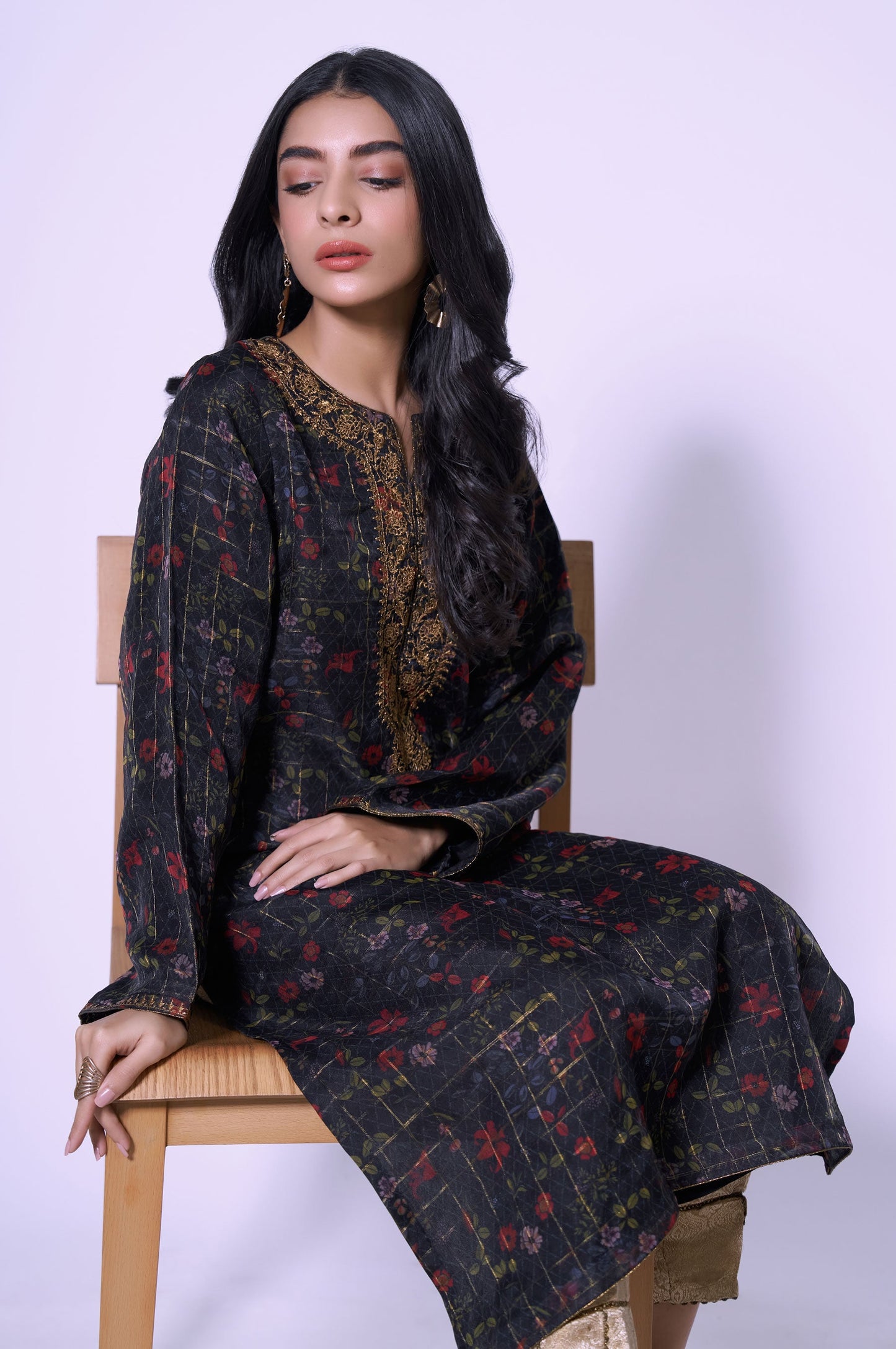 Stitched 1 Piece Printed Organza Embroidered Shirt