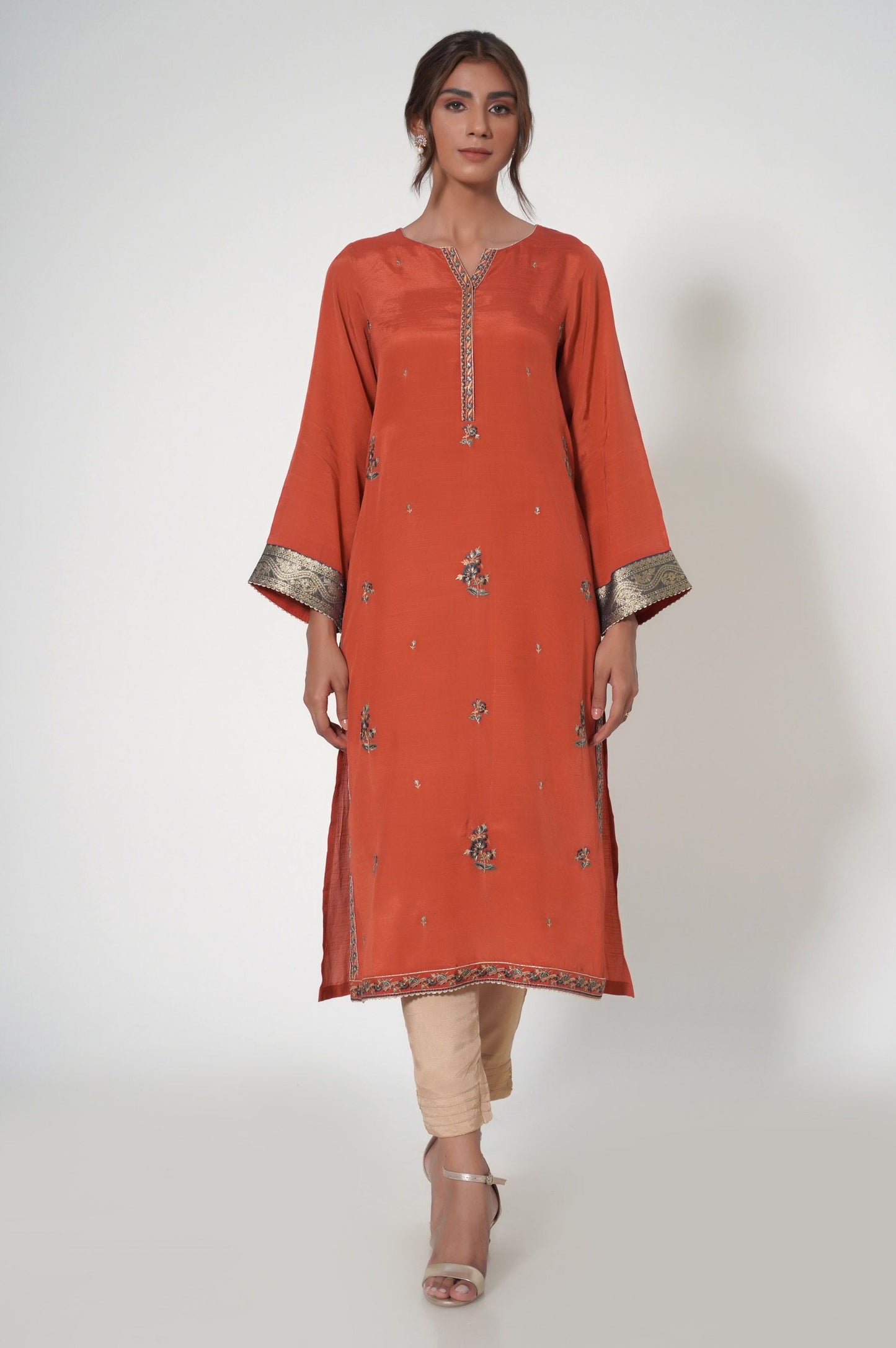 Stitched 1 Piece Raw Silk Embroidered Shirt