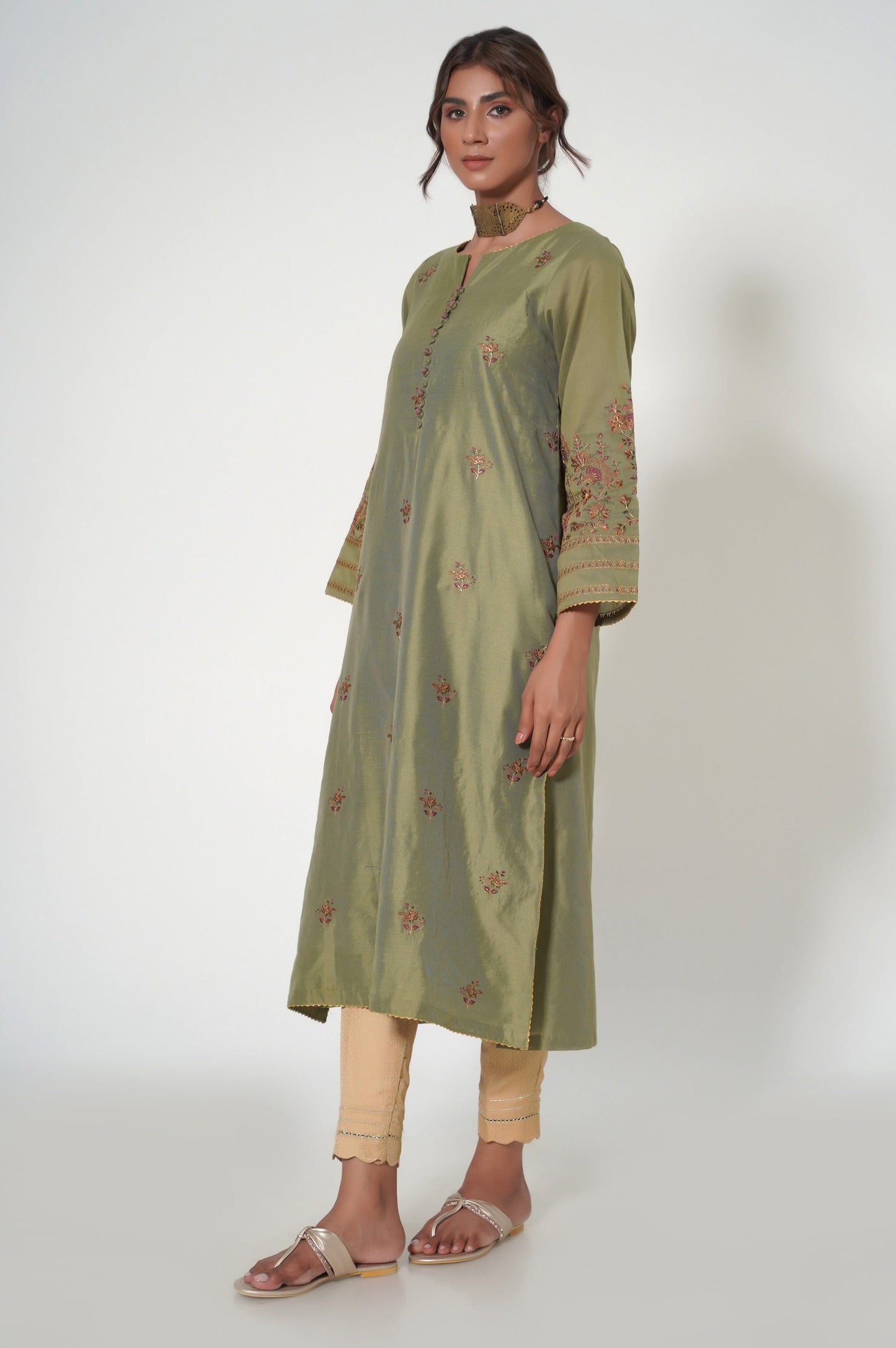 Stitched 1 Piece Cotton Net Embroidered Shirt