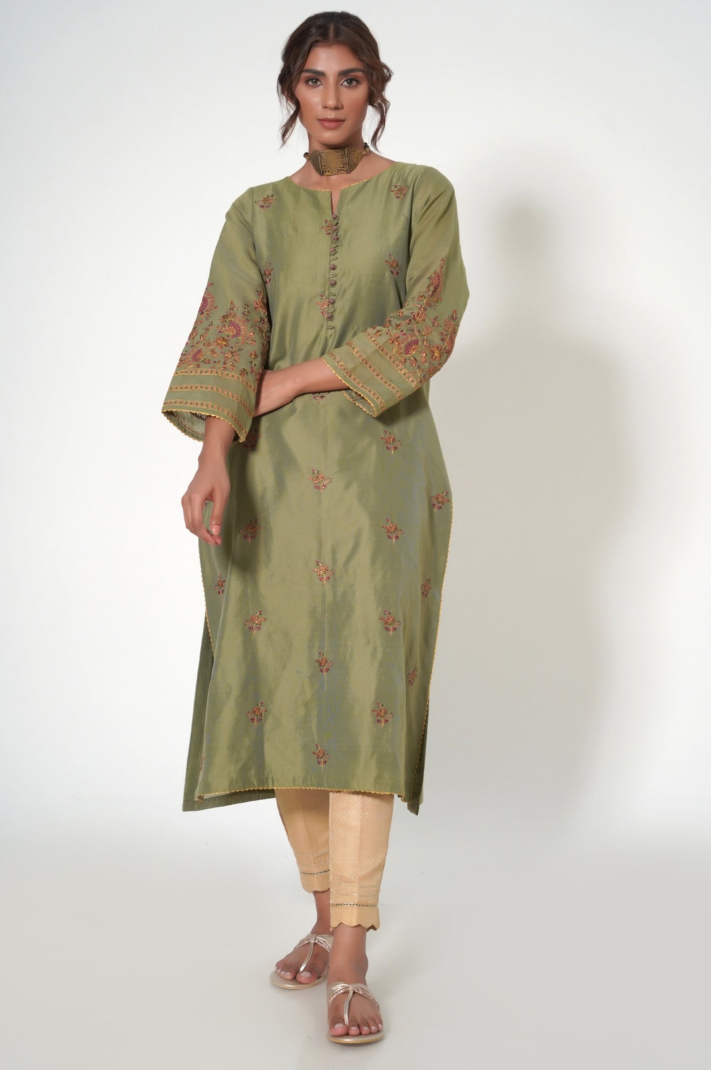 Stitched 1 Piece Cotton Net Embroidered Shirt