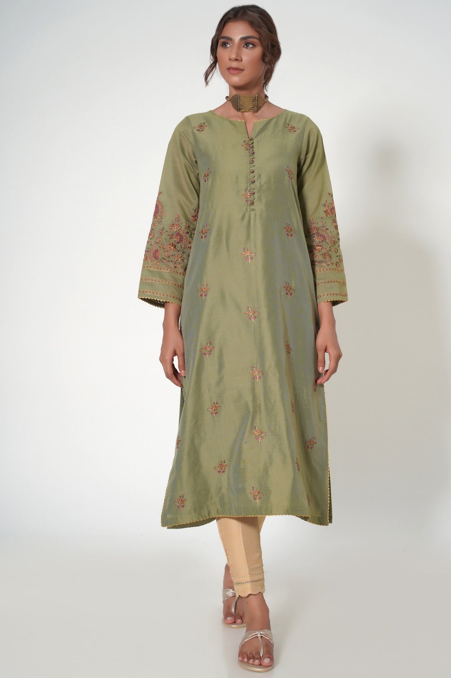 Stitched 1 Piece Cotton Net Embroidered Shirt