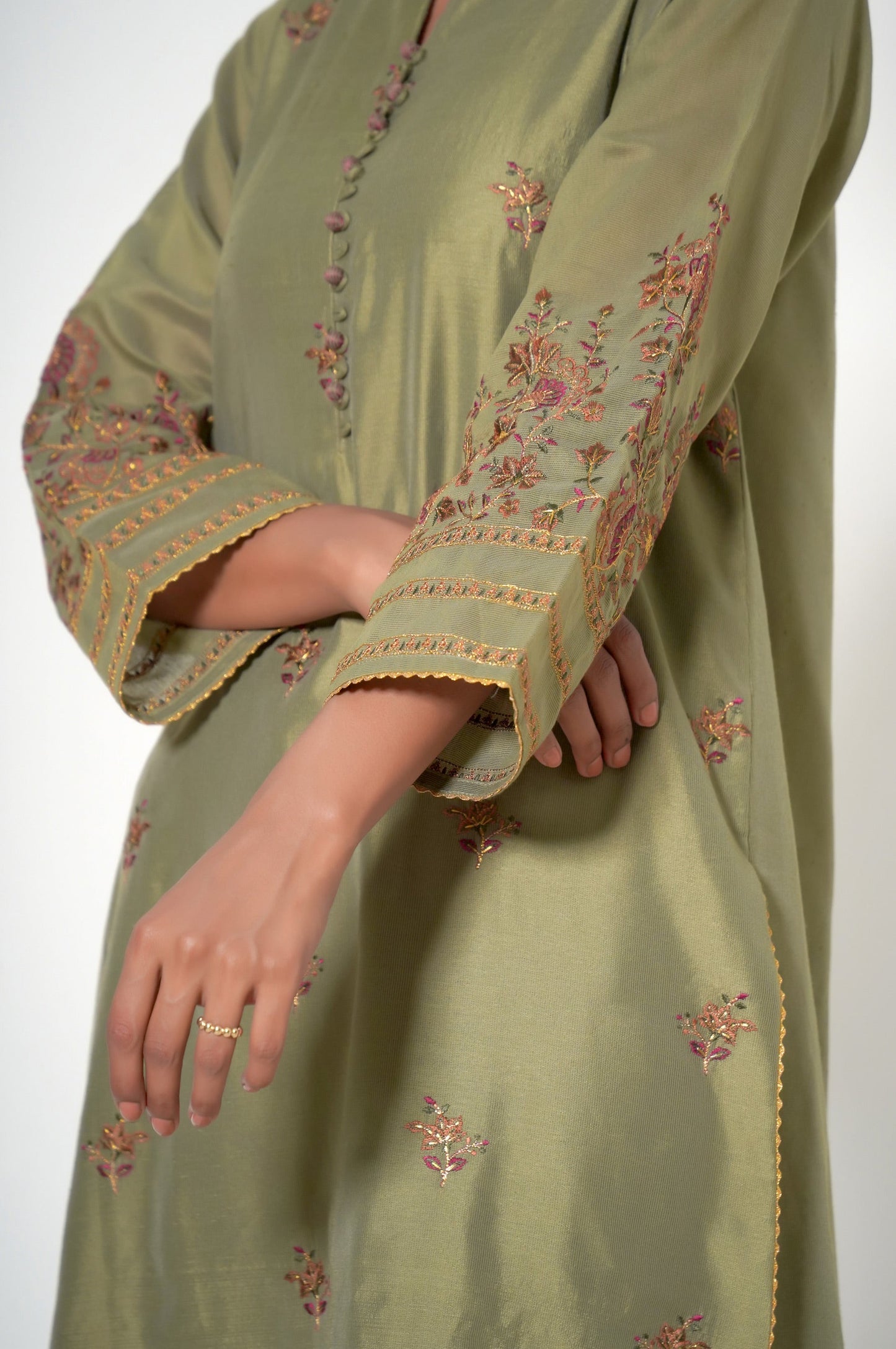 Stitched 1 Piece Cotton Net Embroidered Shirt