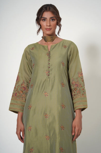 Stitched 1 Piece Cotton Net Embroidered Shirt