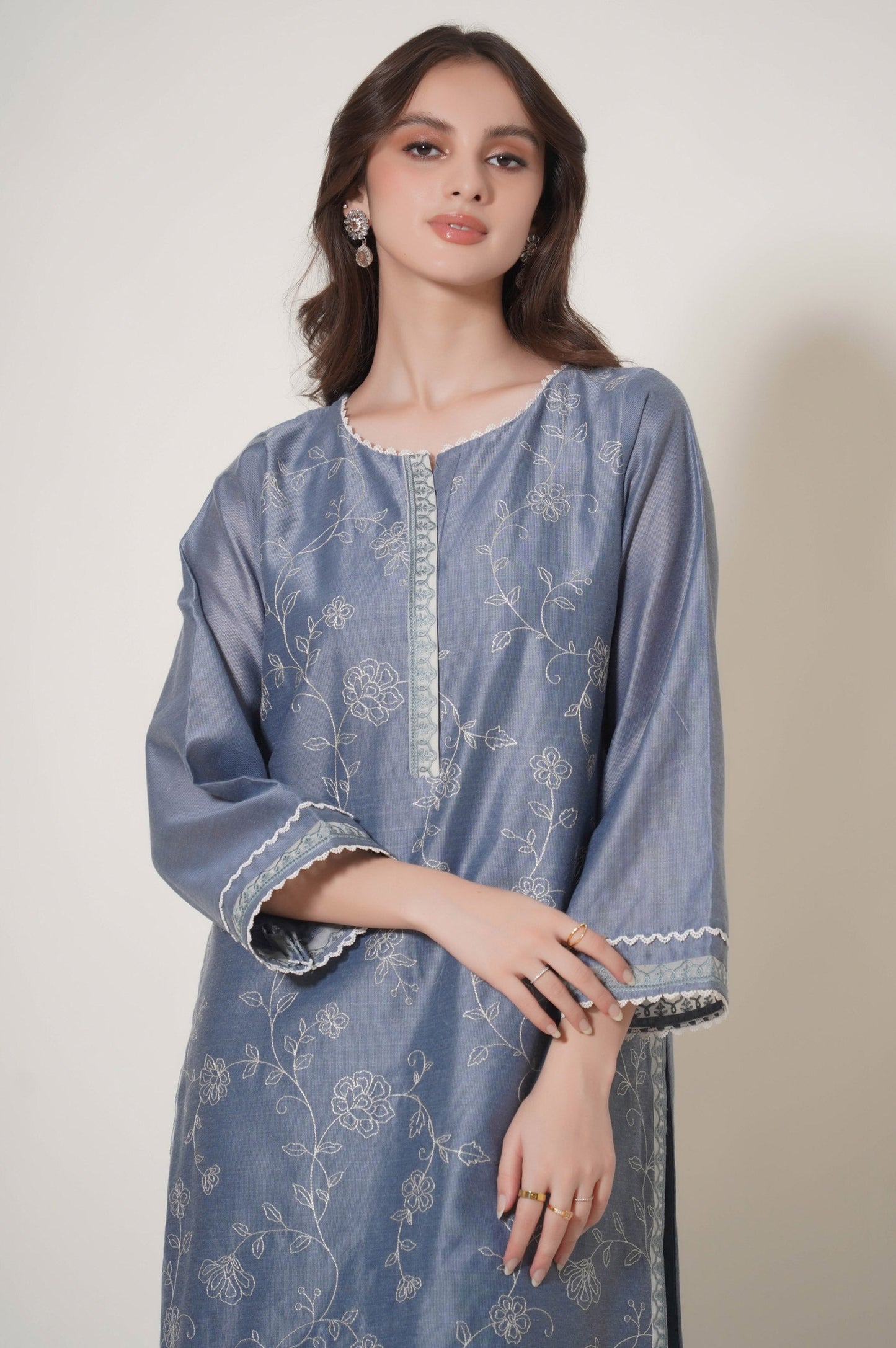 Stitched 1 Piece Embroidered Cotton Net Shirt