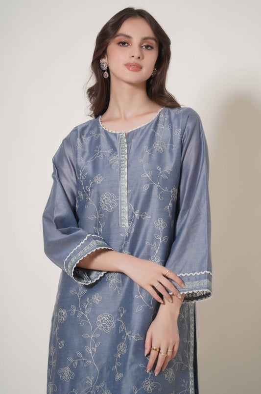 Stitched 1 Piece Embroidered Cotton Net Shirt