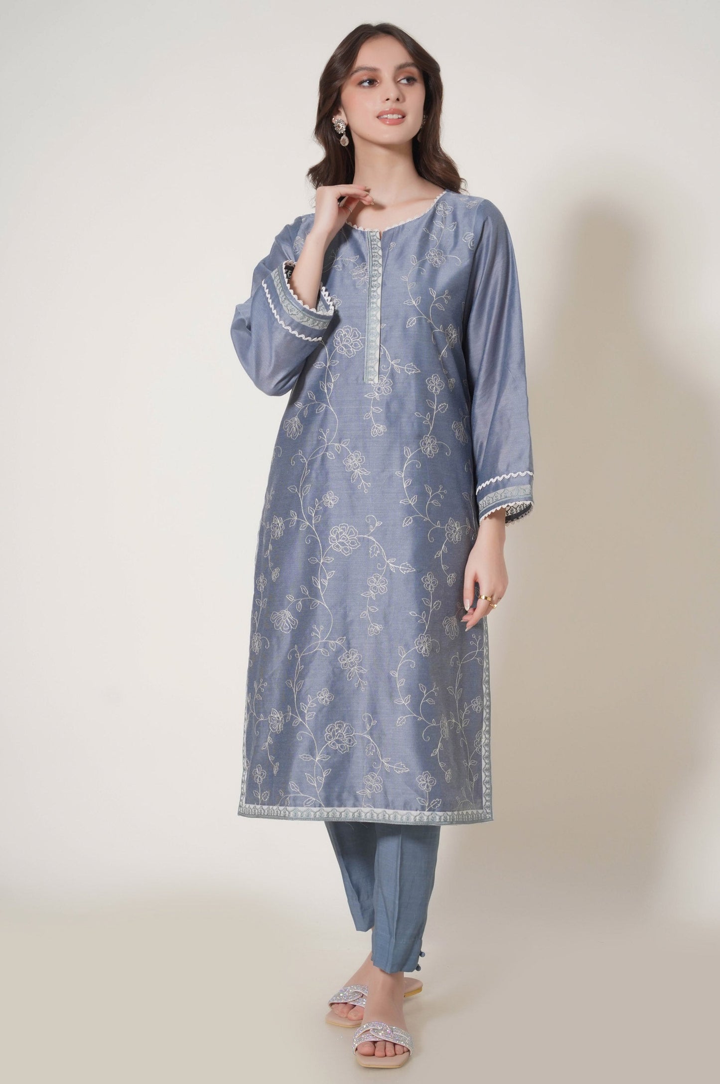 Stitched 1 Piece Embroidered Cotton Net Shirt