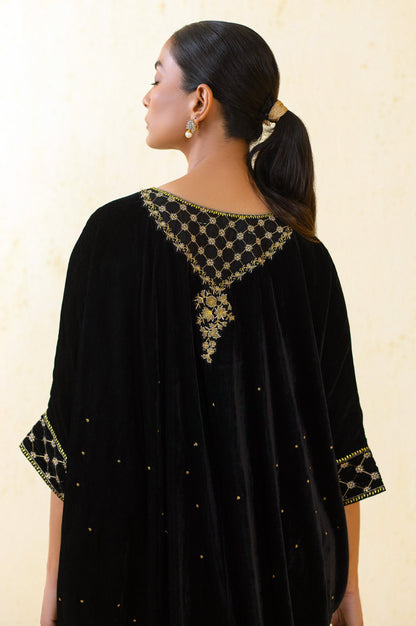 Stitched 1 Piece Velvet Kaftan - Black