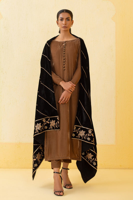 Stitched 1 Piece Luxury Shawl - Black