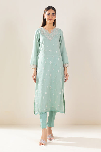 Sticthed 1 Piece Embroidered Organza Shirt