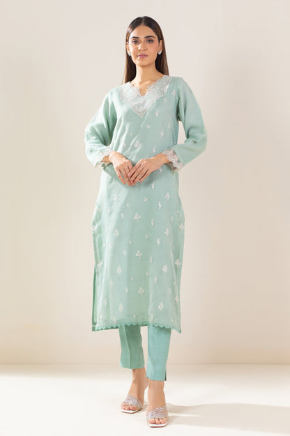 Sticthed 1 Piece Embroidered Organza Shirt