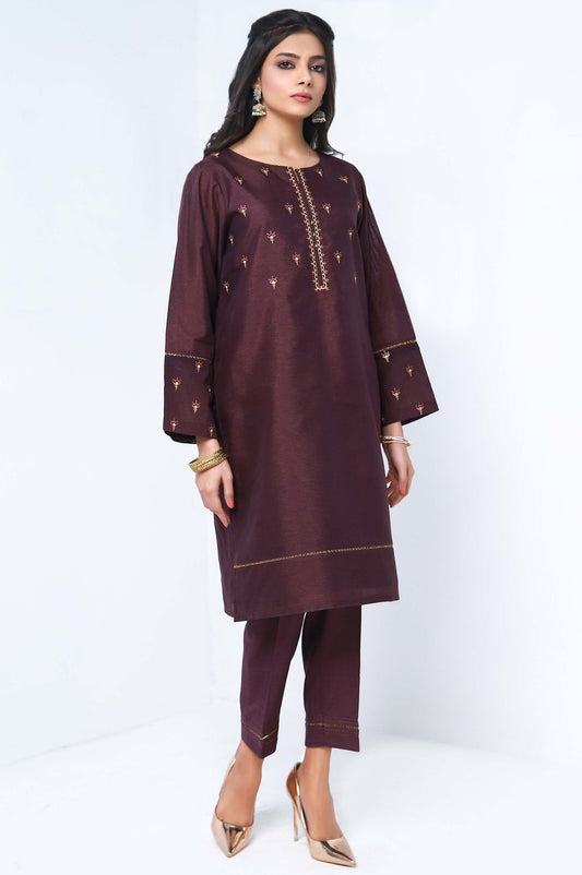 Stitched 2 Piece Khaadi Raw Silk Embroidered Suit