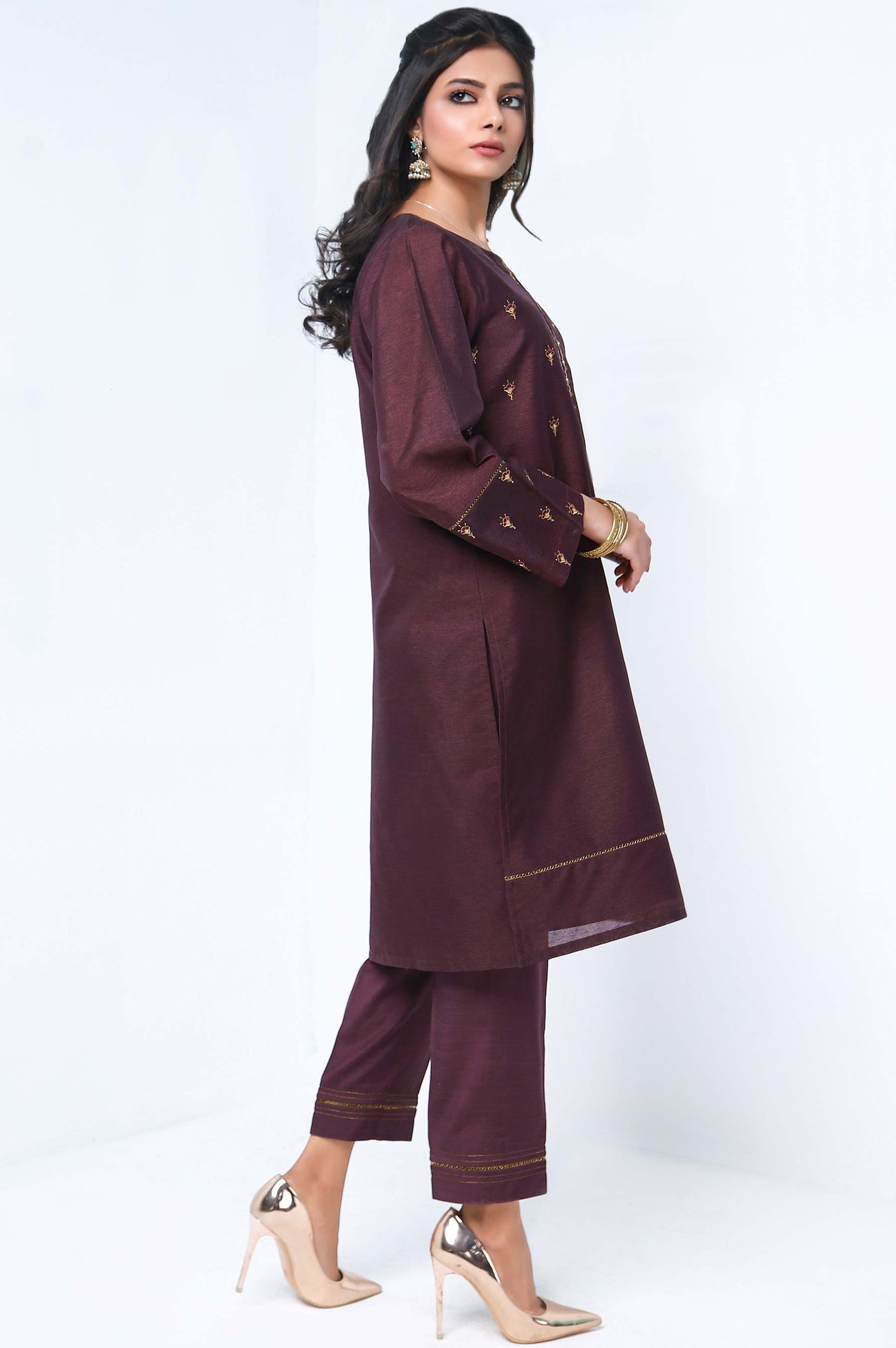 Stitched 2 Piece Khaadi Raw Silk Embroidered Suit