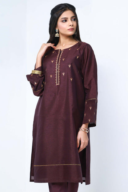 Stitched 2 Piece Khaadi Raw Silk Embroidered Suit