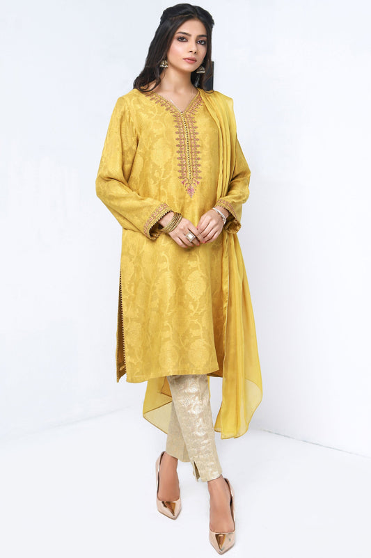 Stitched 2 Piece Self Jacquard Embroidered Shirt