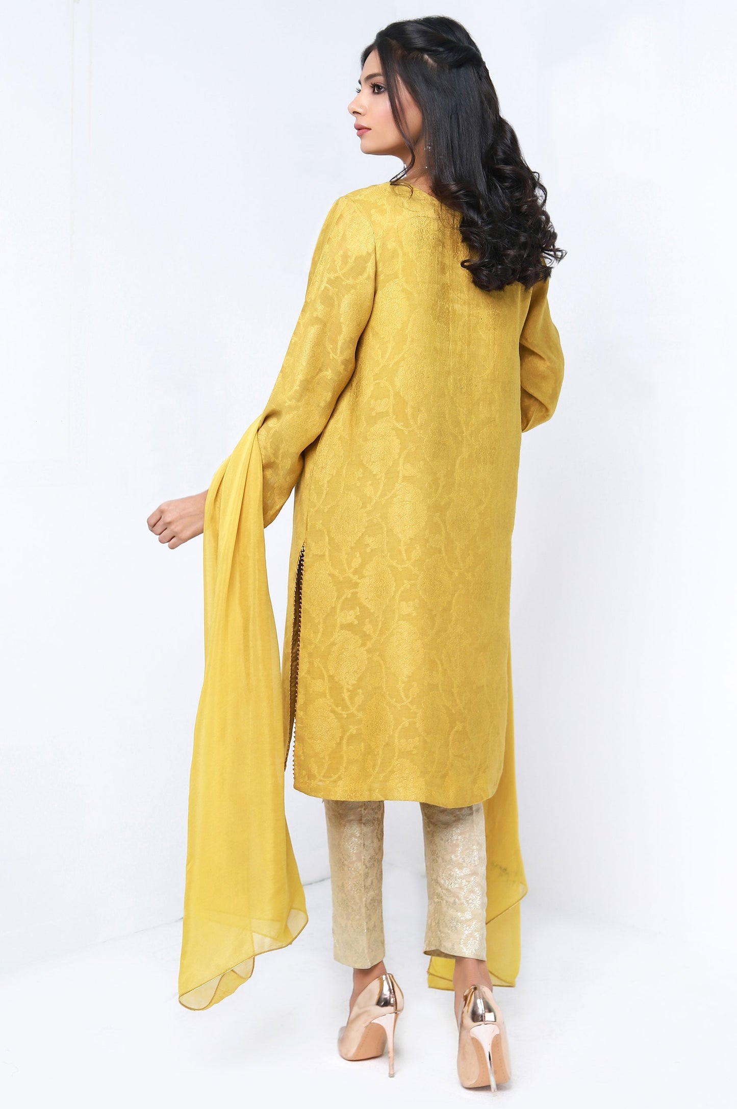 Stitched 2 Piece Self Jacquard Embroidered Shirt