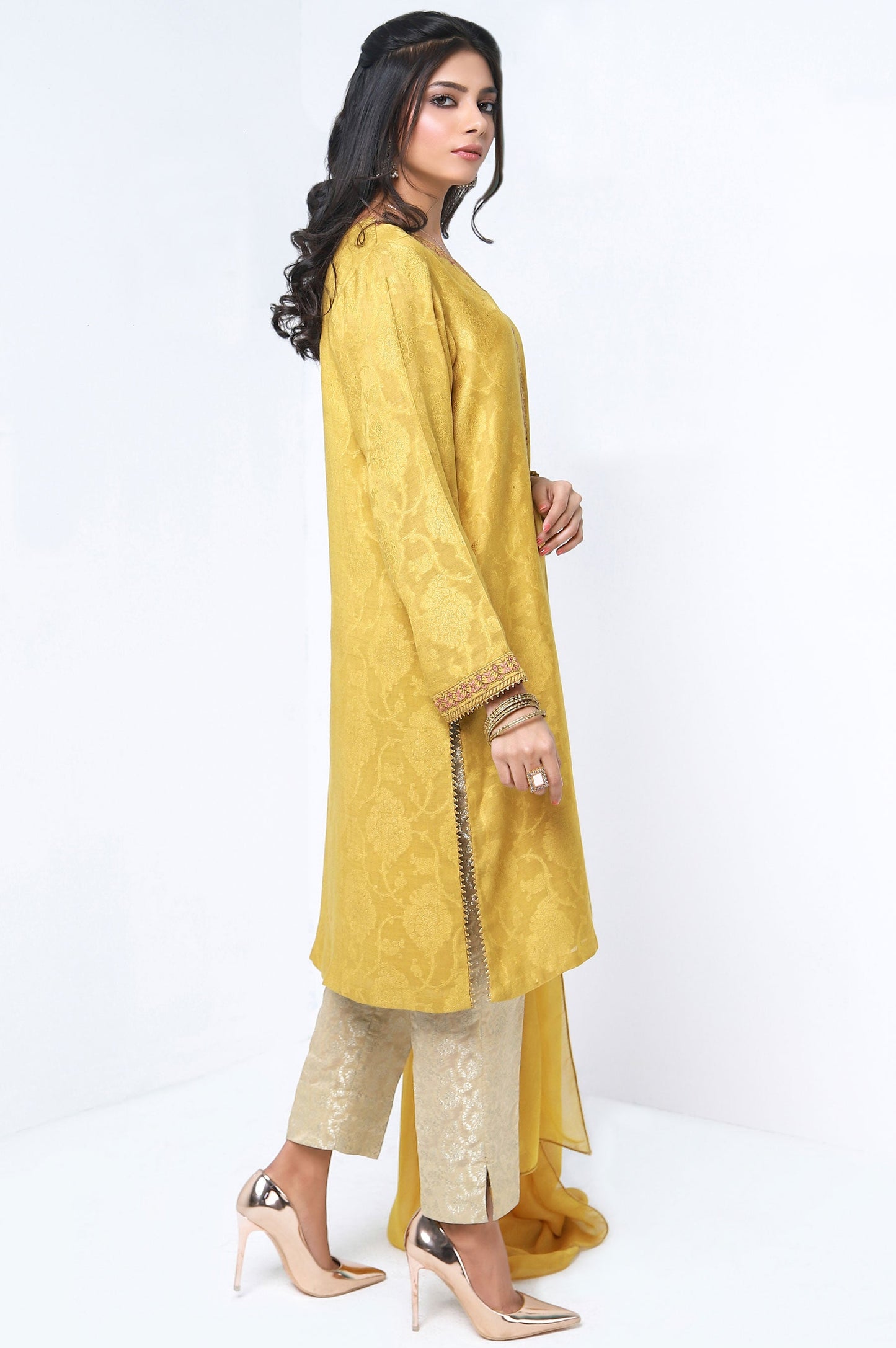 Stitched 2 Piece Self Jacquard Embroidered Shirt